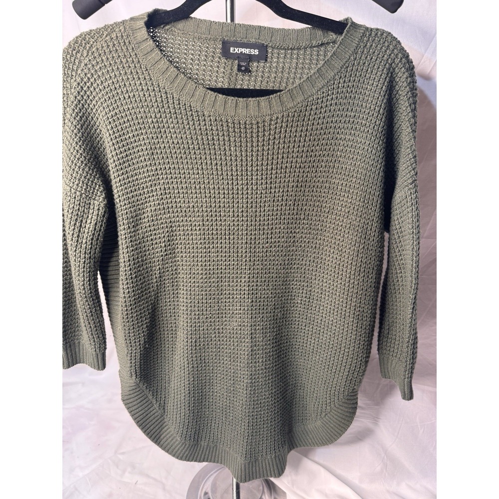 Express Olive Green Cozy Cable Knit Womens Sweater Sz Xs/sm Quarter Sleeve